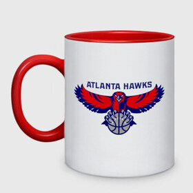 Кружка двухцветная с принтом Atlanta Hawks - logo в Екатеринбурге, керамика | объем — 330 мл, диаметр — 80 мм. Цветная ручка и кайма сверху, в некоторых цветах — вся внутренняя часть | 
