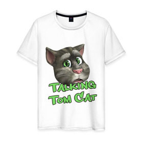 Мужская футболка хлопок с принтом Talking Tom Cat в Екатеринбурге, 100% хлопок | прямой крой, круглый вырез горловины, длина до линии бедер, слегка спущенное плечо. | говорящий кот том | игровые приложения | игры