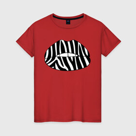 Женская футболка хлопок с принтом Zebra lips в Екатеринбурге, 100% хлопок | прямой крой, круглый вырез горловины, длина до линии бедер, слегка спущенное плечо | lips | губы | зебра | поцелуй