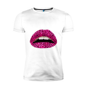 Мужская футболка премиум с принтом Pink leopard lips в Екатеринбурге, 92% хлопок, 8% лайкра | приталенный силуэт, круглый вырез ворота, длина до линии бедра, короткий рукав | Тематика изображения на принте: lips | губы | леопард | помада | поцелуй