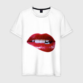 Мужская футболка хлопок с принтом Sexy lips в Екатеринбурге, 100% хлопок | прямой крой, круглый вырез горловины, длина до линии бедер, слегка спущенное плечо. | Тематика изображения на принте: 