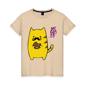 Женская футболка хлопок с принтом Me gusta cake в Екатеринбурге, 100% хлопок | прямой крой, круглый вырез горловины, длина до линии бедер, слегка спущенное плечо | megusta | девушкам | для девушек | животные | кот | кошка | мигуста | мило