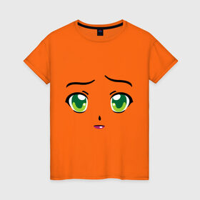 Женская футболка хлопок с принтом Аниме зеленые глаза в Екатеринбурге, 100% хлопок | прямой крой, круглый вырез горловины, длина до линии бедер, слегка спущенное плечо | anime | аниме | взгляд | глаза | зеленые глаза | лицо