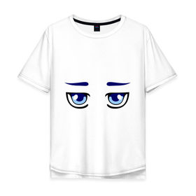 Мужская футболка хлопок Oversize с принтом Синие аниме глаза в Екатеринбурге, 100% хлопок | свободный крой, круглый ворот, “спинка” длиннее передней части | anime | аниме | взгляд | глаза | лицо | синие глаза