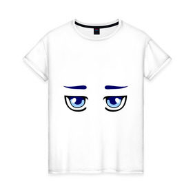 Женская футболка хлопок с принтом Синие аниме глаза в Екатеринбурге, 100% хлопок | прямой крой, круглый вырез горловины, длина до линии бедер, слегка спущенное плечо | anime | аниме | взгляд | глаза | лицо | синие глаза