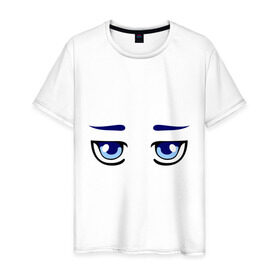Мужская футболка хлопок с принтом Синие аниме глаза в Екатеринбурге, 100% хлопок | прямой крой, круглый вырез горловины, длина до линии бедер, слегка спущенное плечо. | anime | аниме | взгляд | глаза | лицо | синие глаза