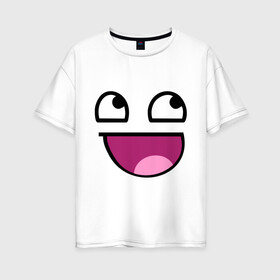 Женская футболка хлопок Oversize с принтом Улыбчивый мем в Екатеринбурге, 100% хлопок | свободный крой, круглый ворот, спущенный рукав, длина до линии бедер
 | интернет мемы | интернет приколы | мем | мемы | приколы | улыбка