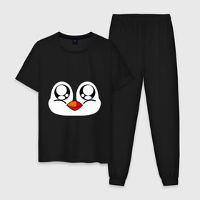 Мужская пижама хлопок с принтом Морда пингвина в Екатеринбурге, 100% хлопок | брюки и футболка прямого кроя, без карманов, на брюках мягкая резинка на поясе и по низу штанин
 | пингвин