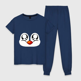 Женская пижама хлопок с принтом Морда пингвина в Екатеринбурге, 100% хлопок | брюки и футболка прямого кроя, без карманов, на брюках мягкая резинка на поясе и по низу штанин | пингвин