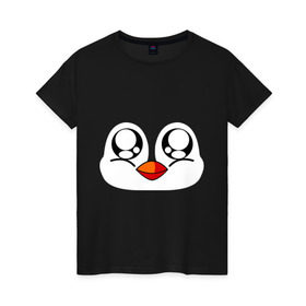Женская футболка хлопок с принтом Морда пингвина в Екатеринбурге, 100% хлопок | прямой крой, круглый вырез горловины, длина до линии бедер, слегка спущенное плечо | пингвин