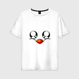 Женская футболка хлопок Oversize с принтом Морда пингвина в Екатеринбурге, 100% хлопок | свободный крой, круглый ворот, спущенный рукав, длина до линии бедер
 | Тематика изображения на принте: пингвин