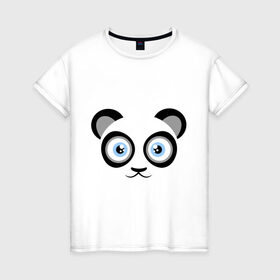 Женская футболка хлопок с принтом Мордочка панды в Екатеринбурге, 100% хлопок | прямой крой, круглый вырез горловины, длина до линии бедер, слегка спущенное плечо | панда