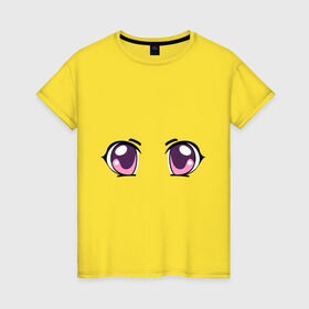 Женская футболка хлопок с принтом Фиолетовые аниме глаза в Екатеринбурге, 100% хлопок | прямой крой, круглый вырез горловины, длина до линии бедер, слегка спущенное плечо | anime | взгляд | лицо