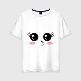 Женская футболка хлопок Oversize с принтом Дай поцелую в Екатеринбурге, 100% хлопок | свободный крой, круглый ворот, спущенный рукав, длина до линии бедер
 | anime | аниме | лицо | мордочка | поцелуй
