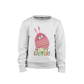 Детский свитшот хлопок с принтом Easter rabbit в Екатеринбурге, 100% хлопок | круглый вырез горловины, эластичные манжеты, пояс и воротник | Тематика изображения на принте: happy easter | кролик | пасха | пасхальное яйцо | пасхальный кролик | счастливой пасхи