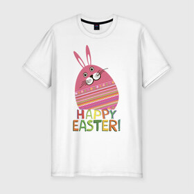 Мужская футболка премиум с принтом Easter rabbit в Екатеринбурге, 92% хлопок, 8% лайкра | приталенный силуэт, круглый вырез ворота, длина до линии бедра, короткий рукав | Тематика изображения на принте: happy easter | кролик | пасха | пасхальное яйцо | пасхальный кролик | счастливой пасхи