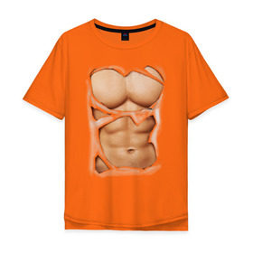 Мужская футболка хлопок Oversize с принтом Идеальный пресс в Екатеринбурге, 100% хлопок | свободный крой, круглый ворот, “спинка” длиннее передней части | мужское тело | мышцы | тело | торс