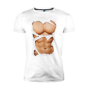Мужская футболка премиум с принтом Идеальный пресс в Екатеринбурге, 92% хлопок, 8% лайкра | приталенный силуэт, круглый вырез ворота, длина до линии бедра, короткий рукав | мужское тело | мышцы | тело | торс