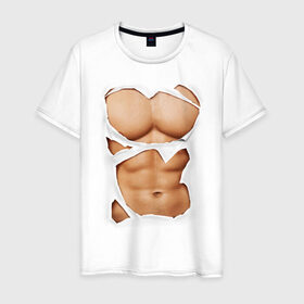 Мужская футболка хлопок с принтом Идеальный пресс в Екатеринбурге, 100% хлопок | прямой крой, круглый вырез горловины, длина до линии бедер, слегка спущенное плечо. | мужское тело | мышцы | тело | торс