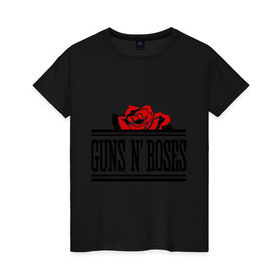 Женская футболка хлопок с принтом Guns n roses red в Екатеринбурге, 100% хлопок | прямой крой, круглый вырез горловины, длина до линии бедер, слегка спущенное плечо | guns and roses | rock | ганс н роуз | музыка | рок