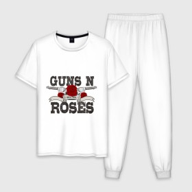 Мужская пижама хлопок с принтом Guns n roses black в Екатеринбурге, 100% хлопок | брюки и футболка прямого кроя, без карманов, на брюках мягкая резинка на поясе и по низу штанин
 | guns and roses | rock | ганс н роуз | музыка | рок