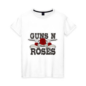 Женская футболка хлопок с принтом Guns n roses black в Екатеринбурге, 100% хлопок | прямой крой, круглый вырез горловины, длина до линии бедер, слегка спущенное плечо | guns and roses | rock | ганс н роуз | музыка | рок