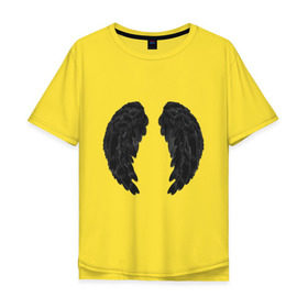 Мужская футболка хлопок Oversize с принтом Demon wing в Екатеринбурге, 100% хлопок | свободный крой, круглый ворот, “спинка” длиннее передней части | black | dark angel | demon | devil | двушкам | дьявол | крылья демона | с крыльями