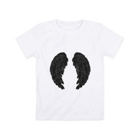 Детская футболка хлопок с принтом Demon wing в Екатеринбурге, 100% хлопок | круглый вырез горловины, полуприлегающий силуэт, длина до линии бедер | Тематика изображения на принте: black | dark angel | demon | devil | двушкам | дьявол | крылья демона | с крыльями