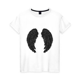 Женская футболка хлопок с принтом Demon wing в Екатеринбурге, 100% хлопок | прямой крой, круглый вырез горловины, длина до линии бедер, слегка спущенное плечо | black | dark angel | demon | devil | двушкам | дьявол | крылья демона | с крыльями