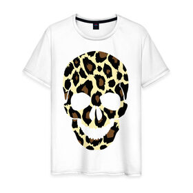 Мужская футболка хлопок с принтом Skull leopard в Екатеринбурге, 100% хлопок | прямой крой, круглый вырез горловины, длина до линии бедер, слегка спущенное плечо. | leo | skull | леопард | череп