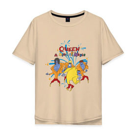 Мужская футболка хлопок Oversize с принтом Queen A Kind of Magic в Екатеринбурге, 100% хлопок | свободный крой, круглый ворот, “спинка” длиннее передней части | freddie mercury | queen | классический рок | куин | рок группа | фредди меркьюри