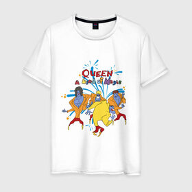 Мужская футболка хлопок с принтом Queen A Kind of Magic в Екатеринбурге, 100% хлопок | прямой крой, круглый вырез горловины, длина до линии бедер, слегка спущенное плечо. | freddie mercury | queen | классический рок | куин | рок группа | фредди меркьюри