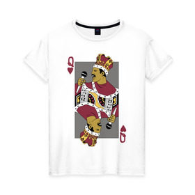 Женская футболка хлопок с принтом Queen playing card в Екатеринбурге, 100% хлопок | прямой крой, круглый вырез горловины, длина до линии бедер, слегка спущенное плечо | freddie mercury | queen | классический рок | куин | рок группа | фредди меркьюри