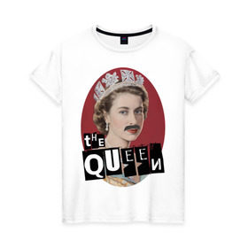 Женская футболка хлопок с принтом The Queen в Екатеринбурге, 100% хлопок | прямой крой, круглый вырез горловины, длина до линии бедер, слегка спущенное плечо | freddie mercury | queen | классический рок | куин | рок группа | фредди меркьюри