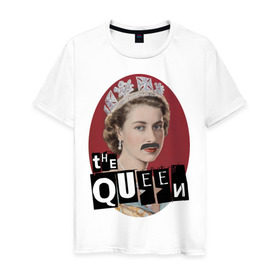 Мужская футболка хлопок с принтом The Queen в Екатеринбурге, 100% хлопок | прямой крой, круглый вырез горловины, длина до линии бедер, слегка спущенное плечо. | freddie mercury | queen | классический рок | куин | рок группа | фредди меркьюри
