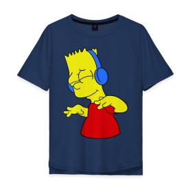 Мужская футболка хлопок Oversize с принтом Барт в наушниках в Екатеринбурге, 100% хлопок | свободный крой, круглый ворот, “спинка” длиннее передней части | bart | bart simpson | simpsons | барт в наушниках | барт симпсон | голова барта | симпсоны | симсоны