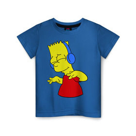 Детская футболка хлопок с принтом Барт в наушниках в Екатеринбурге, 100% хлопок | круглый вырез горловины, полуприлегающий силуэт, длина до линии бедер | bart | bart simpson | simpsons | барт в наушниках | барт симпсон | голова барта | симпсоны | симсоны
