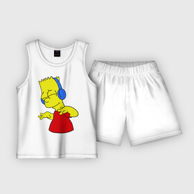 Детская пижама с шортами хлопок с принтом Барт в наушниках в Екатеринбурге,  |  | bart | bart simpson | simpsons | барт в наушниках | барт симпсон | голова барта | симпсоны | симсоны
