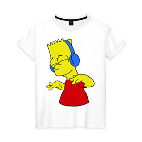 Женская футболка хлопок с принтом Барт в наушниках в Екатеринбурге, 100% хлопок | прямой крой, круглый вырез горловины, длина до линии бедер, слегка спущенное плечо | bart | bart simpson | simpsons | барт в наушниках | барт симпсон | голова барта | симпсоны | симсоны