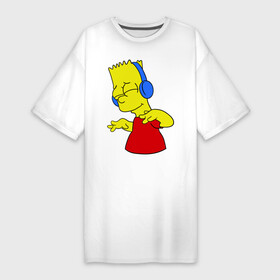 Платье-футболка хлопок с принтом Барт в наушниках в Екатеринбурге,  |  | bart | bart simpson | simpsons | барт в наушниках | барт симпсон | голова барта | симпсоны | симсоны
