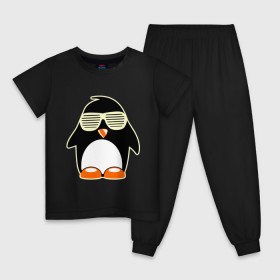 Детская пижама хлопок с принтом Пингвин в очках-жалюзи glow в Екатеринбурге, 100% хлопок |  брюки и футболка прямого кроя, без карманов, на брюках мягкая резинка на поясе и по низу штанин
 | пингвин