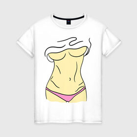 Женская футболка хлопок с принтом Женские прелести в Екатеринбурге, 100% хлопок | прямой крой, круглый вырез горловины, длина до линии бедер, слегка спущенное плечо | голое тело | грудь | девушка | живот | пресс | тело | фигура