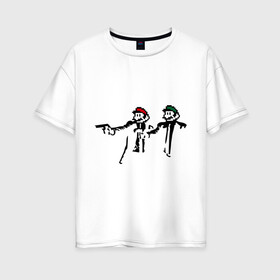 Женская футболка хлопок Oversize с принтом Марио и Луиджи (криминальная чтиво) в Екатеринбурге, 100% хлопок | свободный крой, круглый ворот, спущенный рукав, длина до линии бедер
 | mario | игры | криминальное чтиво