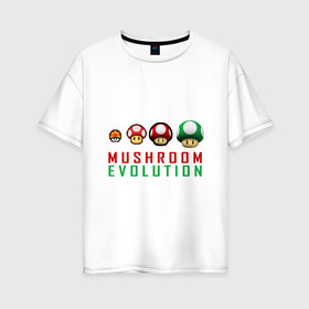 Женская футболка хлопок Oversize с принтом Mario Mushroom Evolution в Екатеринбурге, 100% хлопок | свободный крой, круглый ворот, спущенный рукав, длина до линии бедер
 | nintendo | марио | нинтендо