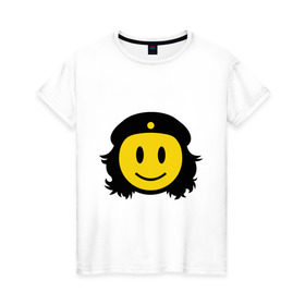 Женская футболка хлопок с принтом Смайл Че Гевара в Екатеринбурге, 100% хлопок | прямой крой, круглый вырез горловины, длина до линии бедер, слегка спущенное плечо | che gevara | smile | смайл