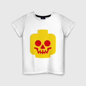 Детская футболка хлопок с принтом Страшная лего-рожица в Екатеринбурге, 100% хлопок | круглый вырез горловины, полуприлегающий силуэт, длина до линии бедер | Тематика изображения на принте: голова | конструктор | лего | светящиеся
