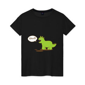 Женская футболка хлопок с принтом Динозаврик в Екатеринбурге, 100% хлопок | прямой крой, круглый вырез горловины, длина до линии бедер, слегка спущенное плечо | динозавр