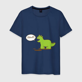 Мужская футболка хлопок с принтом Динозаврик в Екатеринбурге, 100% хлопок | прямой крой, круглый вырез горловины, длина до линии бедер, слегка спущенное плечо. | динозавр