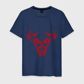 Мужская футболка хлопок с принтом Красный бык в Екатеринбурге, 100% хлопок | прямой крой, круглый вырез горловины, длина до линии бедер, слегка спущенное плечо. | бычара | животное | зверь | лоб | рога