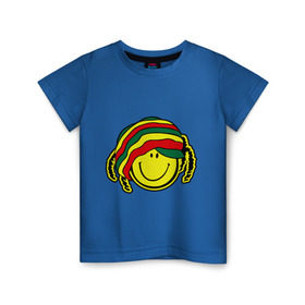 Детская футболка хлопок с принтом Cмайл-растаман в Екатеринбурге, 100% хлопок | круглый вырез горловины, полуприлегающий силуэт, длина до линии бедер | дреды | настроение | позитив | раста | смайлик | улыбка
